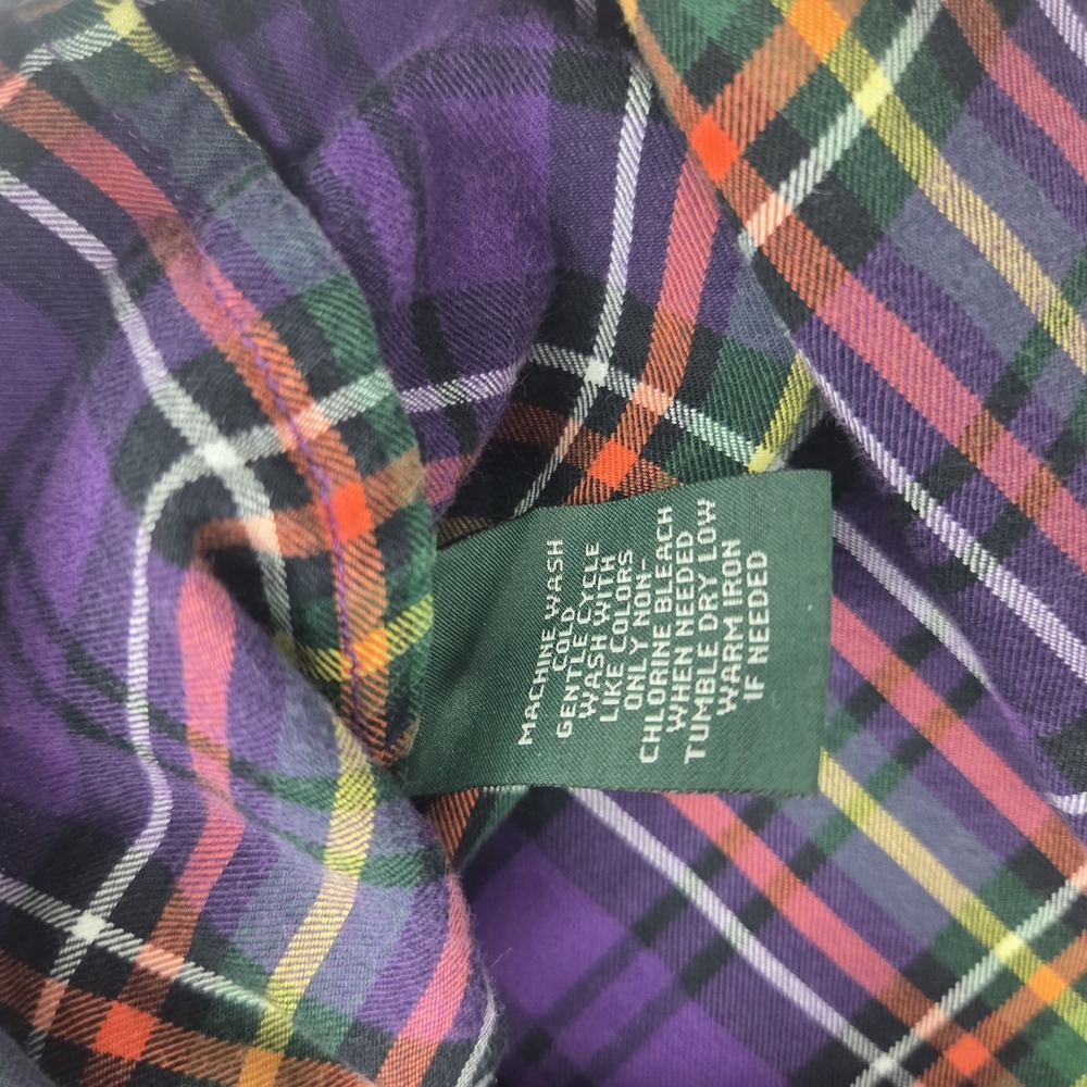 LRL Jeans Co Ralph Lauren Women PM Shirt-Cotton Purple Plaid Button Up Top - Picture 9 of 13